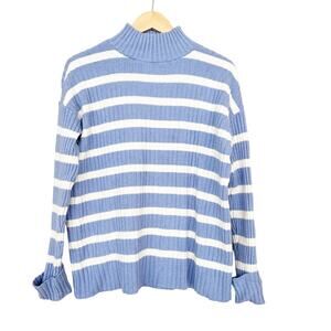 Loft Blue White Striped Ribbed Turtleneck Sweater Sz S